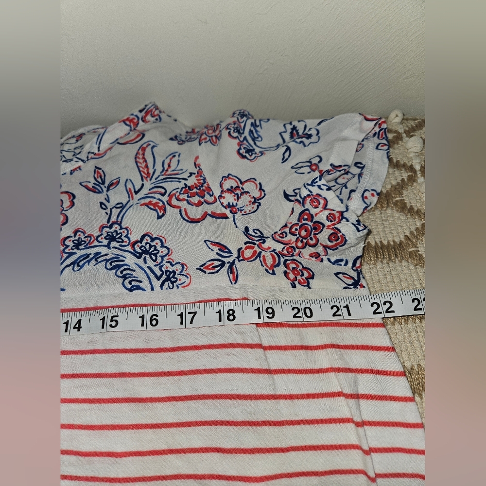 Joules Floral Stripe Short Sleeve Shirt Top Blouse Pink White Blue Women's 14 - Picture 10 of 12